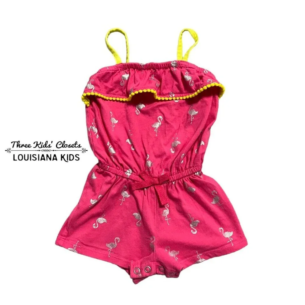 Children's Place 12-18m Pink Metallic Flamingo Romper
